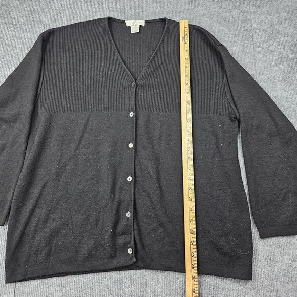 Laura Leigh Cardigan Womens Large Black Merino Wool Sweater Italy Quiet Luxury - Picture 3 of 5